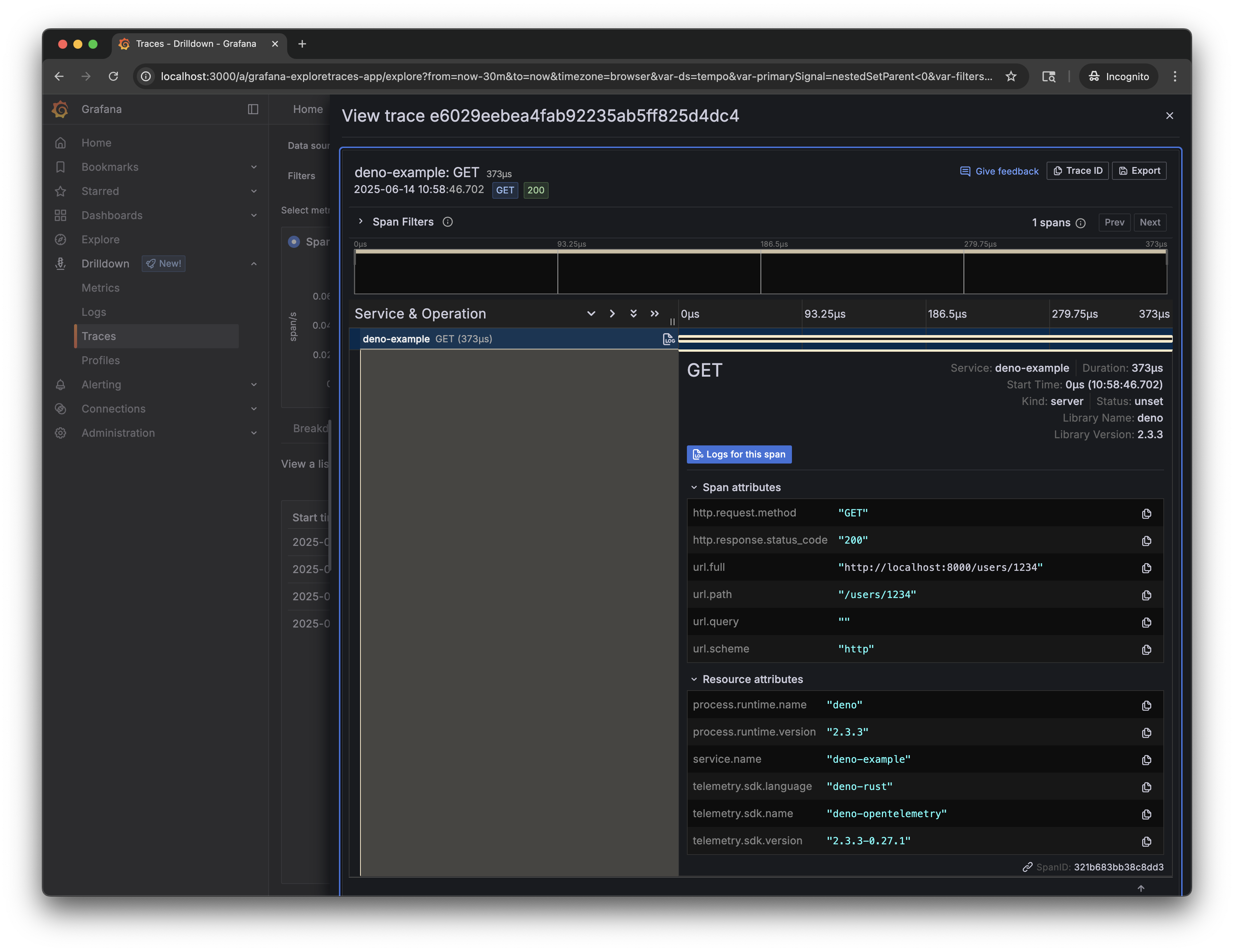 Grafana trace view